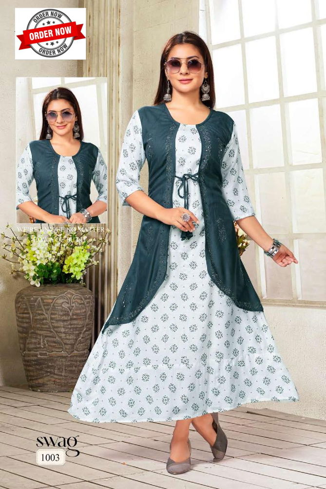 Swag Vol 1 By Ft Diamond Work Rayon Printed Long Kurtis Wholesale Online
